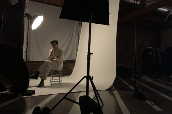 GQ Finn Whittrock Photoshoot Behind-the-Scenes White Suit