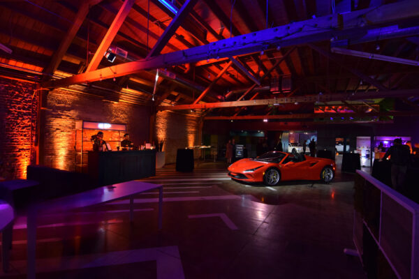 MG Studio red Ferrari F8 bar - private event lighting La Dolce Vita