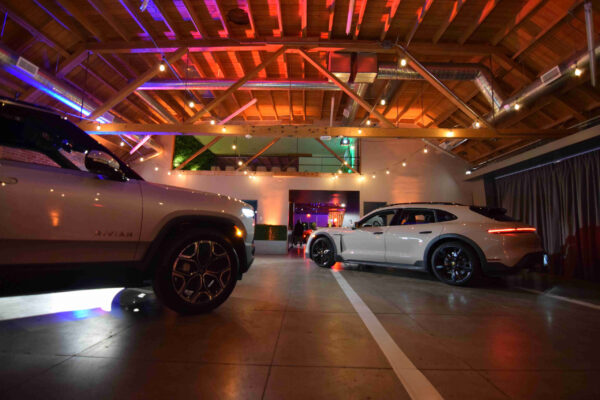 MG Studio La Dolce Vita event Porsche Taycan EV Rivian R1S EV SUV special event lighting