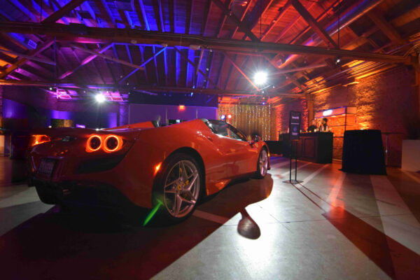 MG Studio red Ferrari F8 - private event lighting La Dolce Vita