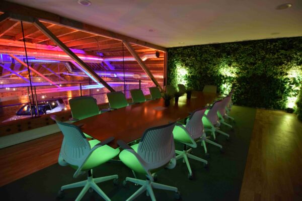 MG Studio La Dolce Vita - conference room - green wall special event lighting